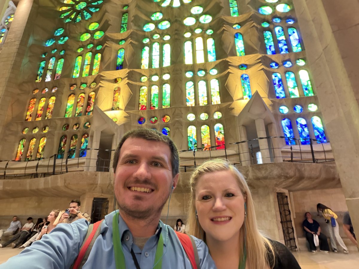 Kaitlyn and Nicholas inside the Sagrada Família