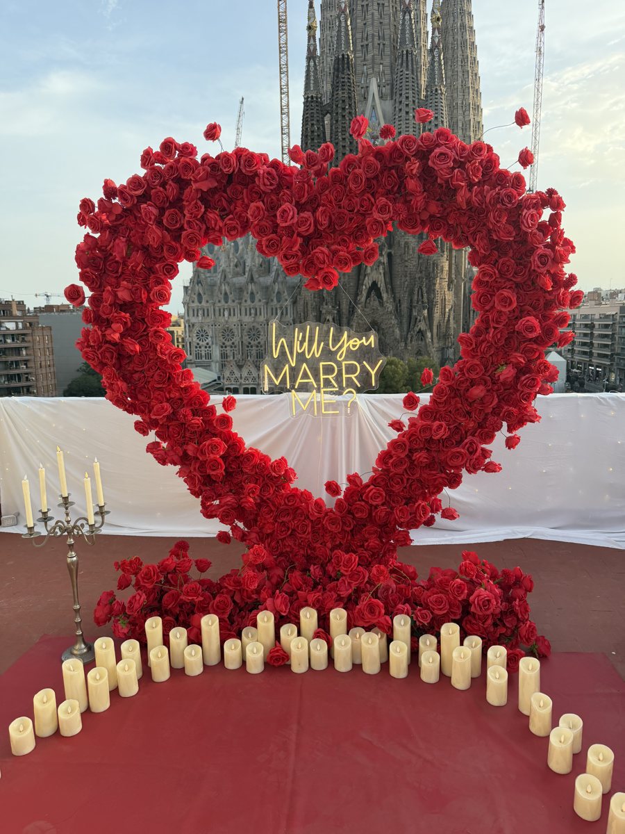 The rooftop rose arch where Nicholas proposed