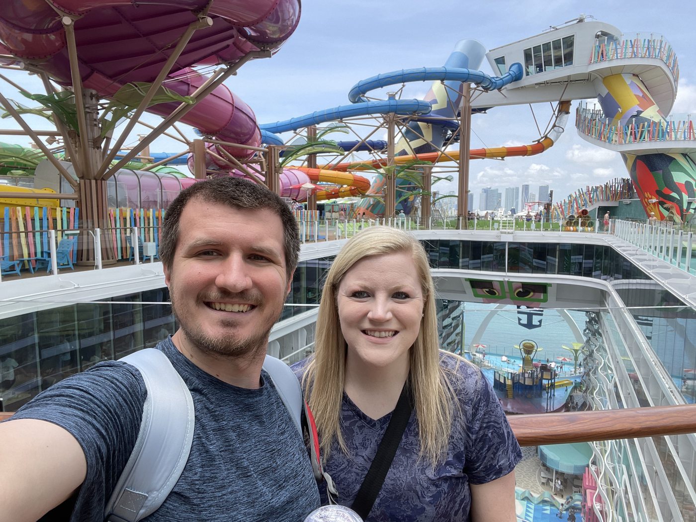 Kaitlyn and Nicholas at the Category 6 waterpark aboard Icon of the Seas
